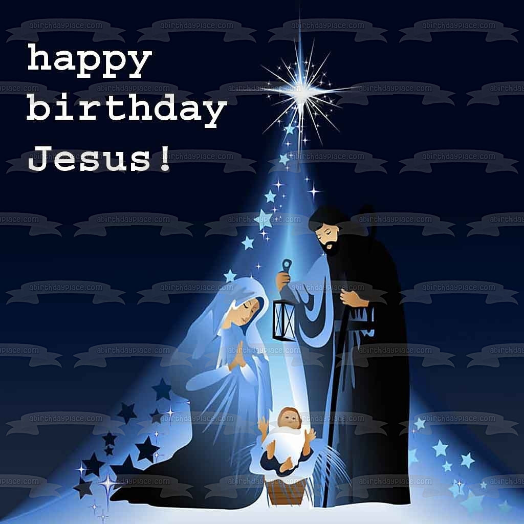 Feliz cumpleaños Jesús María José Niño Jesús Adorno comestible para tarta Imagen ABPID53040 