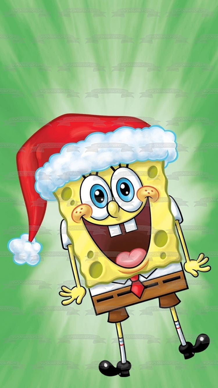 SpongeBob SquarePants Merry Christmas Santa Hat Edible Cake Topper Image ABPID53056