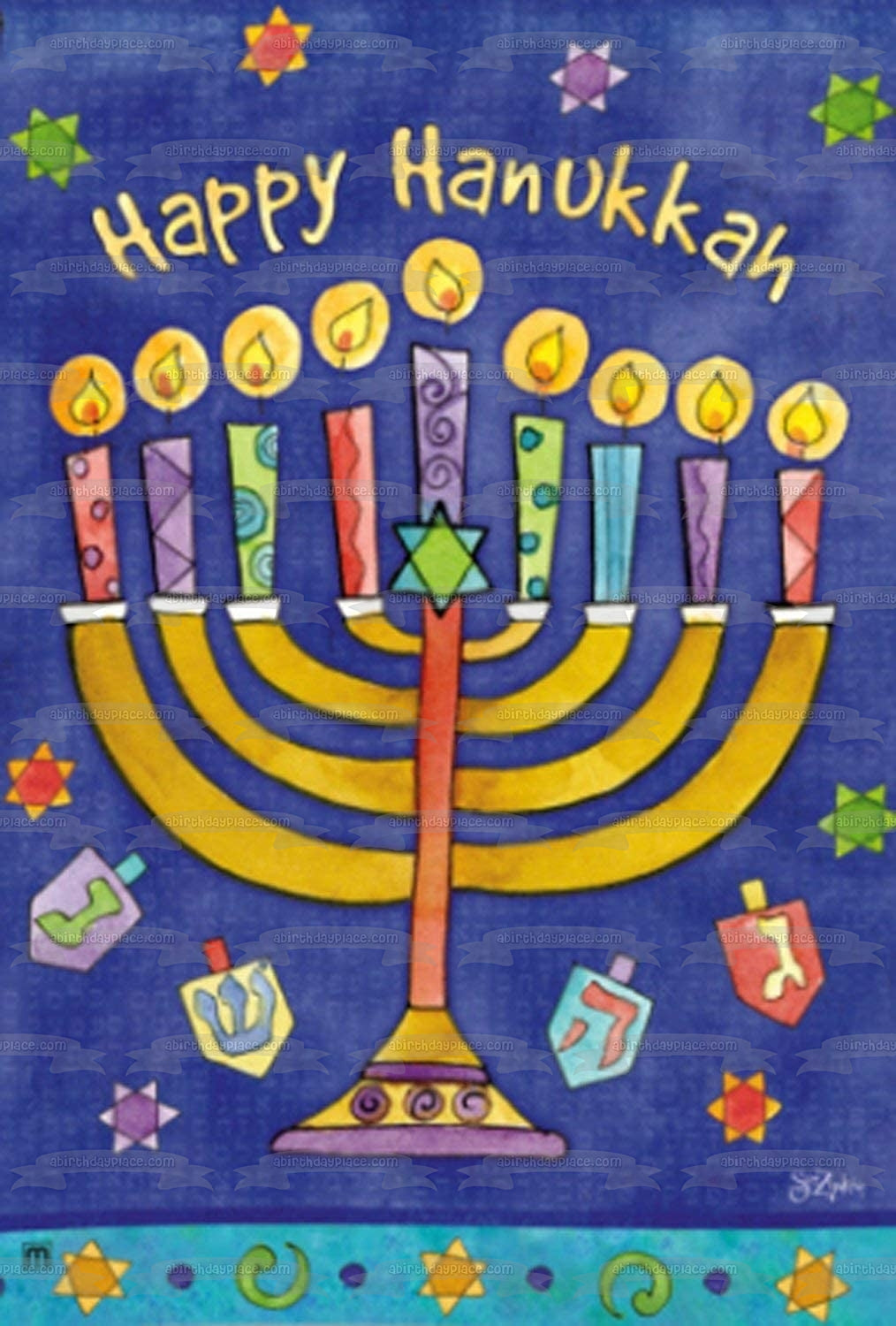 Happy Hanukkah Menorah Dreidel Star of David Edible Cake Topper Image ABPID53078