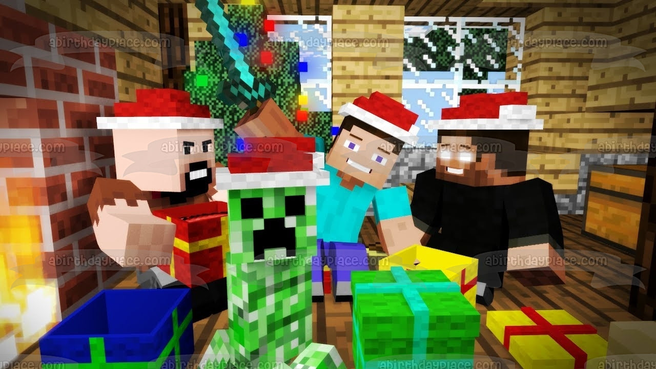 Minecraft Feliz Navidad Steve Creeper Disfraces de Papá Noel Regalos de Navidad Adorno comestible para tarta Imagen ABPID53082 