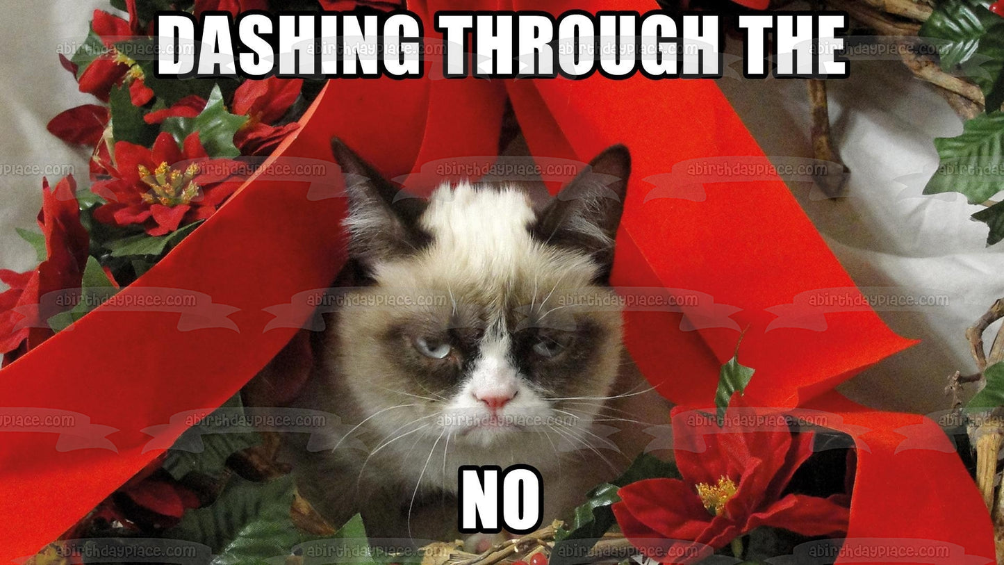 Meme navideño de Angry Cat "Dashing Through the No" Imagen comestible para decoración de tarta ABPID53102