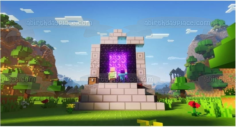 Minecraft Nether Portal Crafting Gaming Steve Edible Cake Topper Imagen ABPID53215 