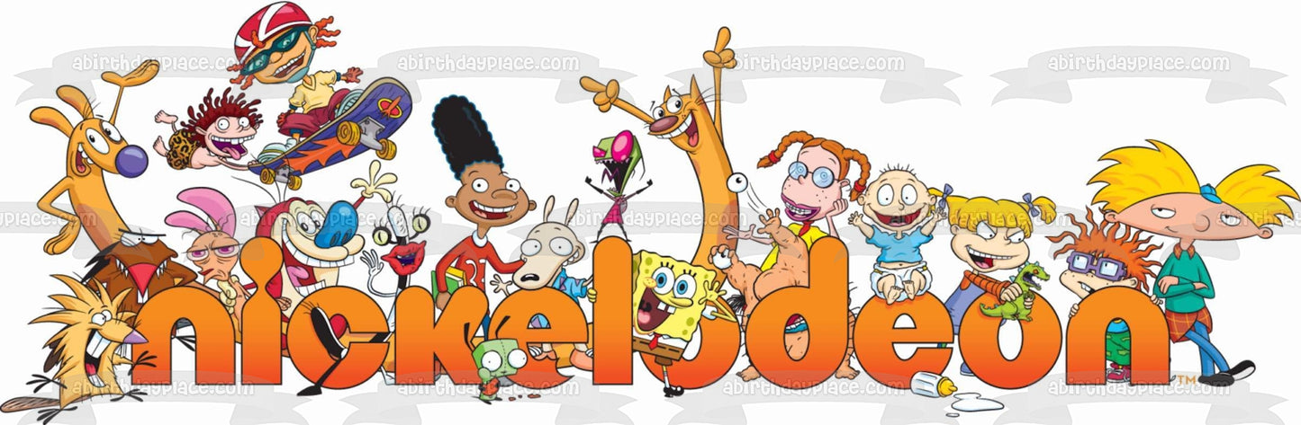 Logotipo de Nickelodeon Personajes de dibujos animados clásicos de los 90 Hey Arnold Tommy Angelica Gerald CatDog Imagen comestible para tarta ABPID53239 