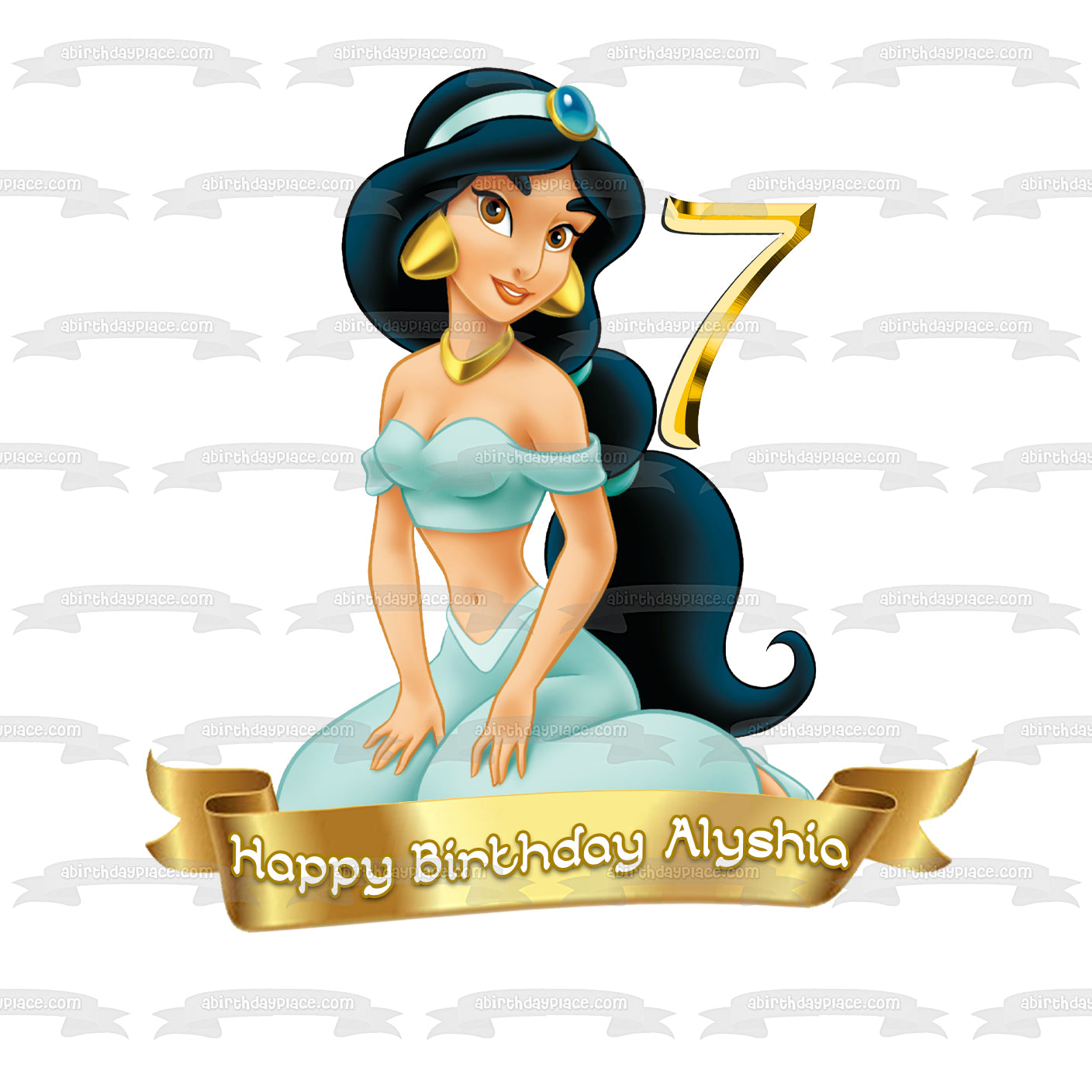 Disney Aladdin Princess Jasmine Customizable Happy Birthday Banner Edible Cake Topper Image ABPID53457