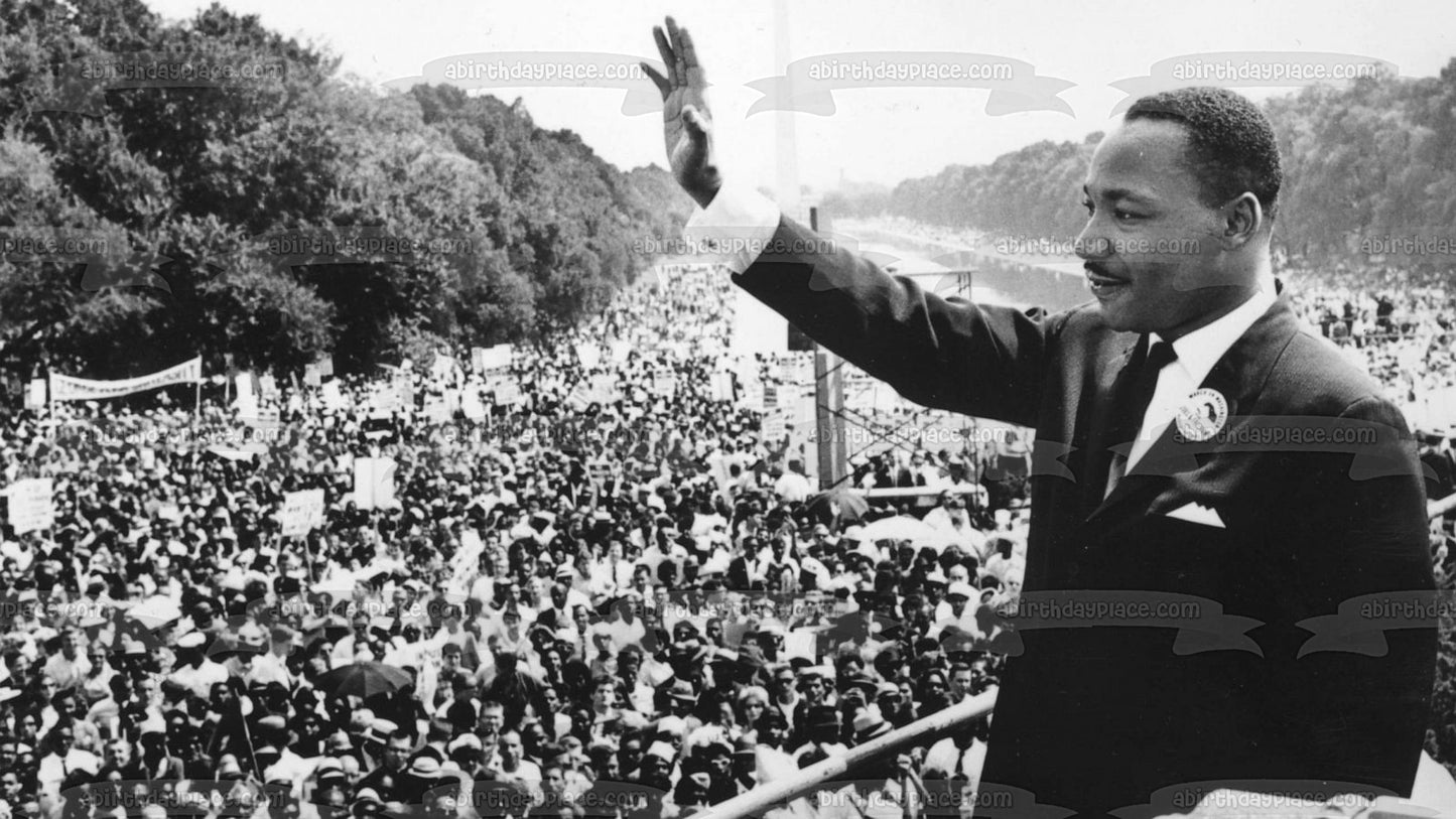 Día de Martin Luther King Jr. Martin Luther King Jr. saludando a la multitud Imagen comestible para decoración de tarta ABPID53564