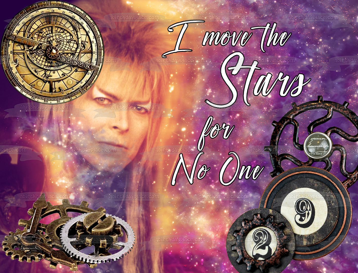 Jareth David Bowie Laberinto Muevo las estrellas para nadie Personalizable Steampunk Magical Classic Film Edible Cake Topper Imagen ABPID53594 