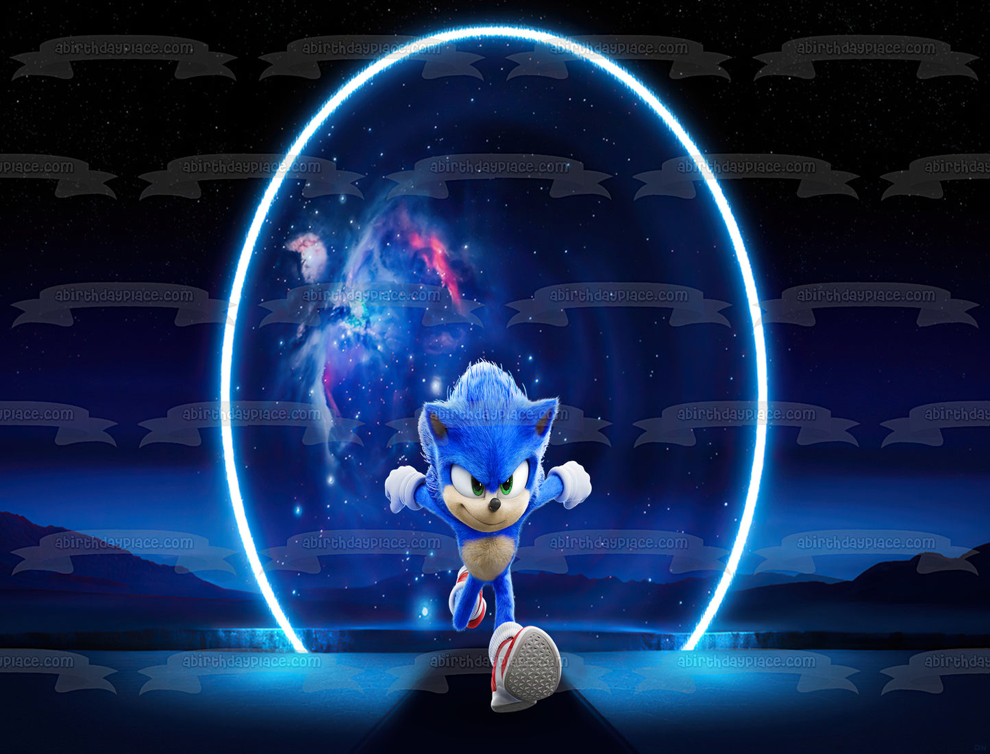 Imagen comestible para decoración de tarta de Sonic corriendo por el universo ABPID53625 