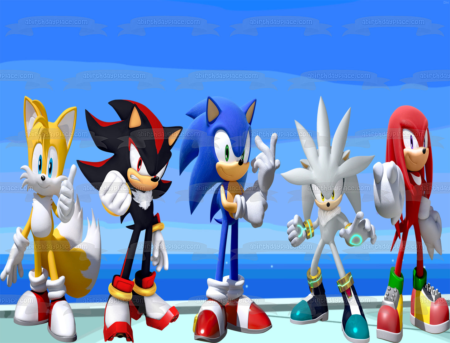 Sonic the Hedgehog Knuckles Tails Shadow y adorno comestible plateado para tarta Imagen ABPID53626 