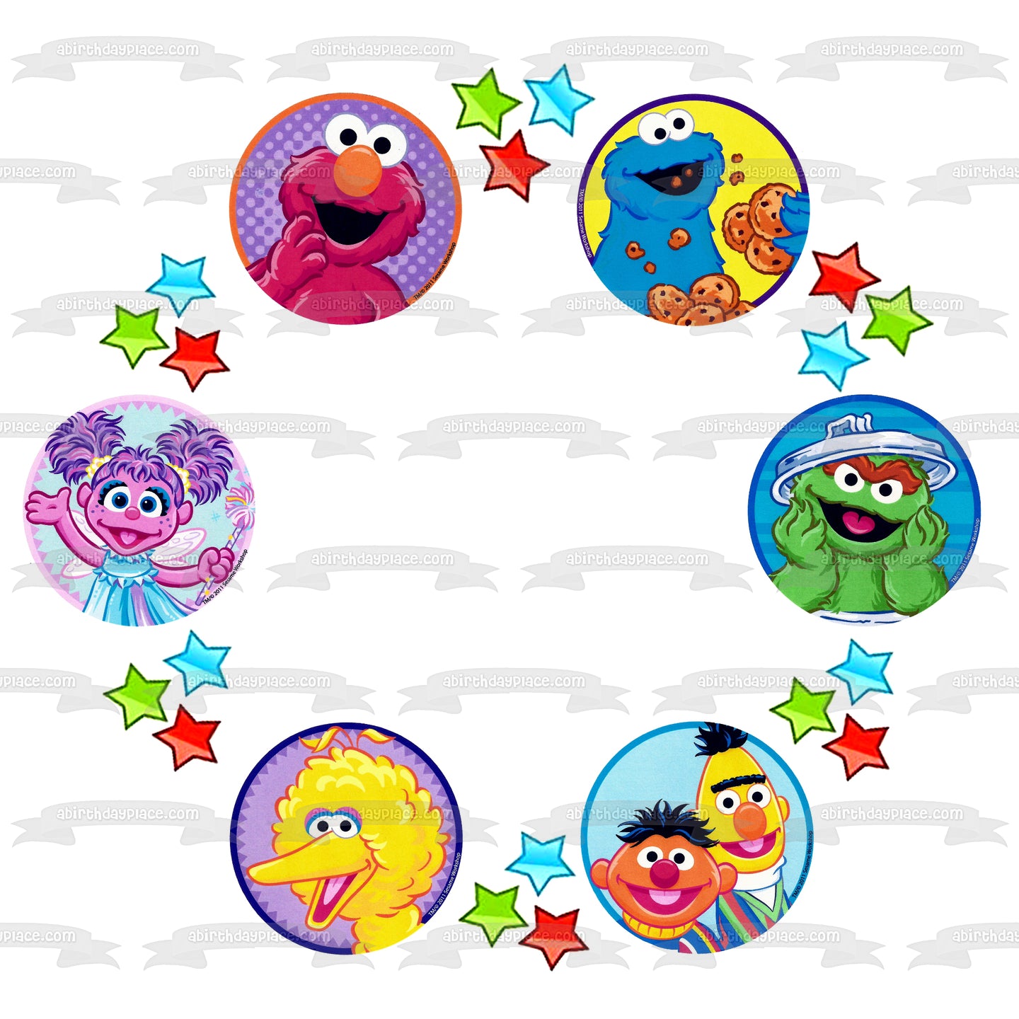 Borde de estrellas de Barrio Sésamo para foto o personalización Elmo Cookie Monster Big Bird Ernie Bert Oscar the Grouch Edible Cake Topper Imagen ABPID53691 