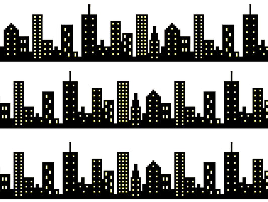 Black and White City Scape Strips Edible Cake Topper Image Strips ABPID53764