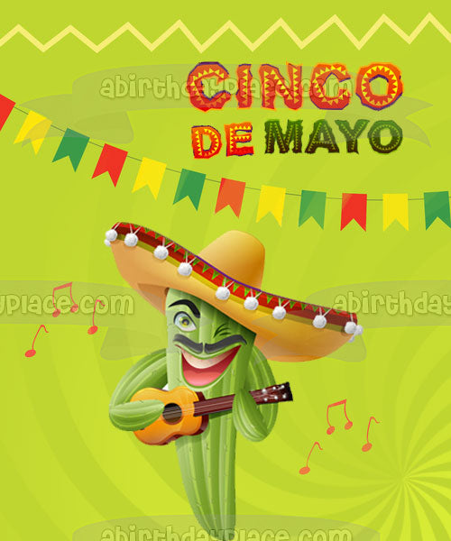 Cinco De Mayo Cactus Cantante Con Sombrero Imagen De Decoración Comestible Para Pastel ABPID53797 