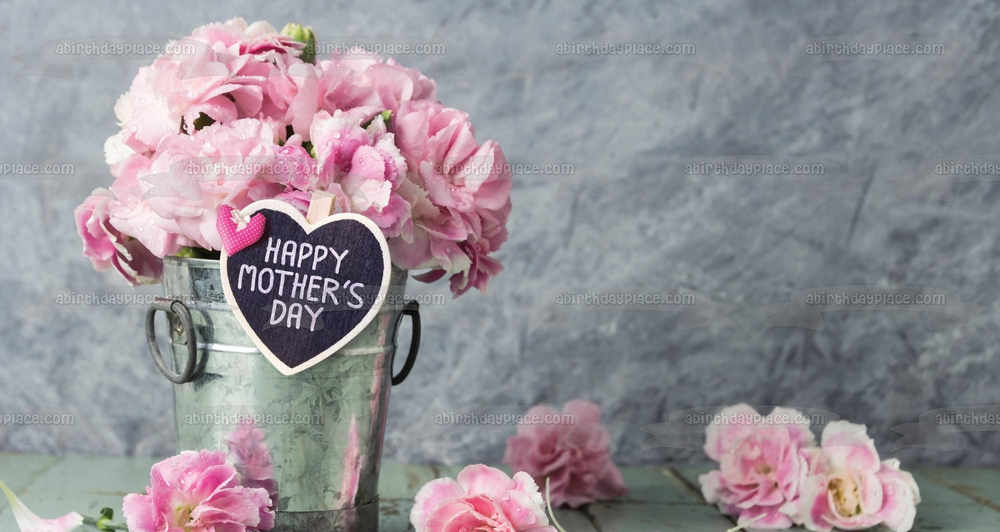 Happy Mother's Day Pink Flowers Edible Cake Topper Image ABPID53813