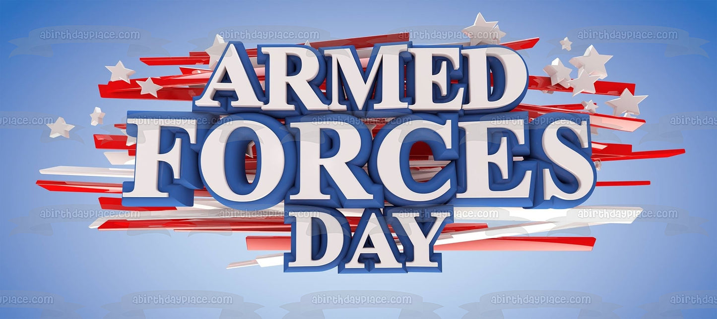 Armed Forces Day Red White and Blue Edible Cake Topper Image ABPID53834