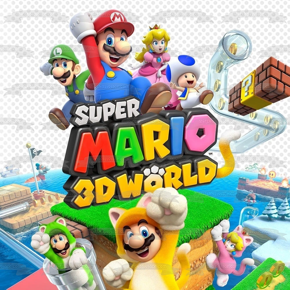 Super Mario 3D World Luigi Toad Princesa Peach Decoración comestible para tarta Imagen ABPID53945 