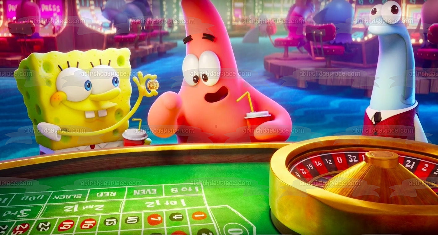 La película Bob Esponja: Esponja a la fuga Bob Esponja y Patricio en el Casino Imagen comestible para decoración de tarta ABPID54008 