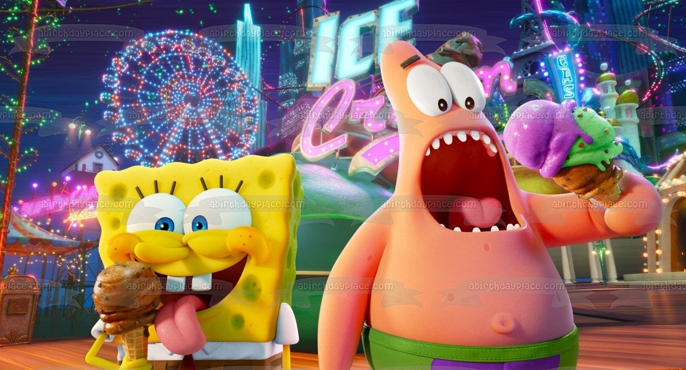 The SpongeBob Movie: Sponge on the Run SpongeBob and Patrick Eating Ice Cream Edible Cake Topper Image ABPID54010