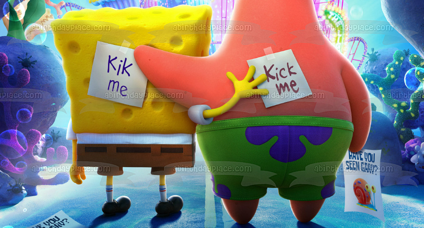 The SpongeBob Movie: Sponge on the Run SpongeBob and Patrick Kick Me Signs Edible Cake Topper Image ABPID54012