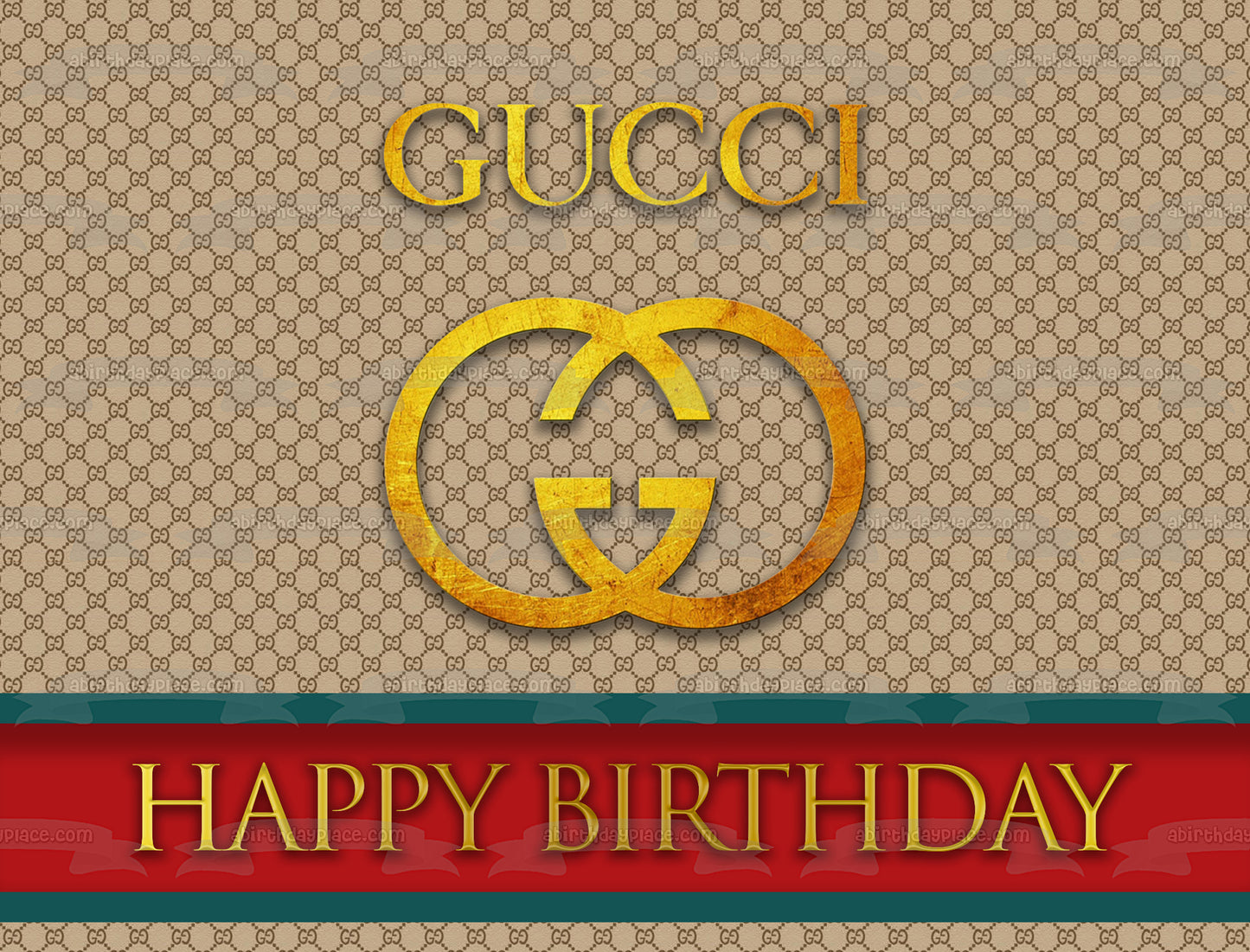 Gucci Logo Happy Birthday Customizable Edible Cake Topper Image ABPID54025