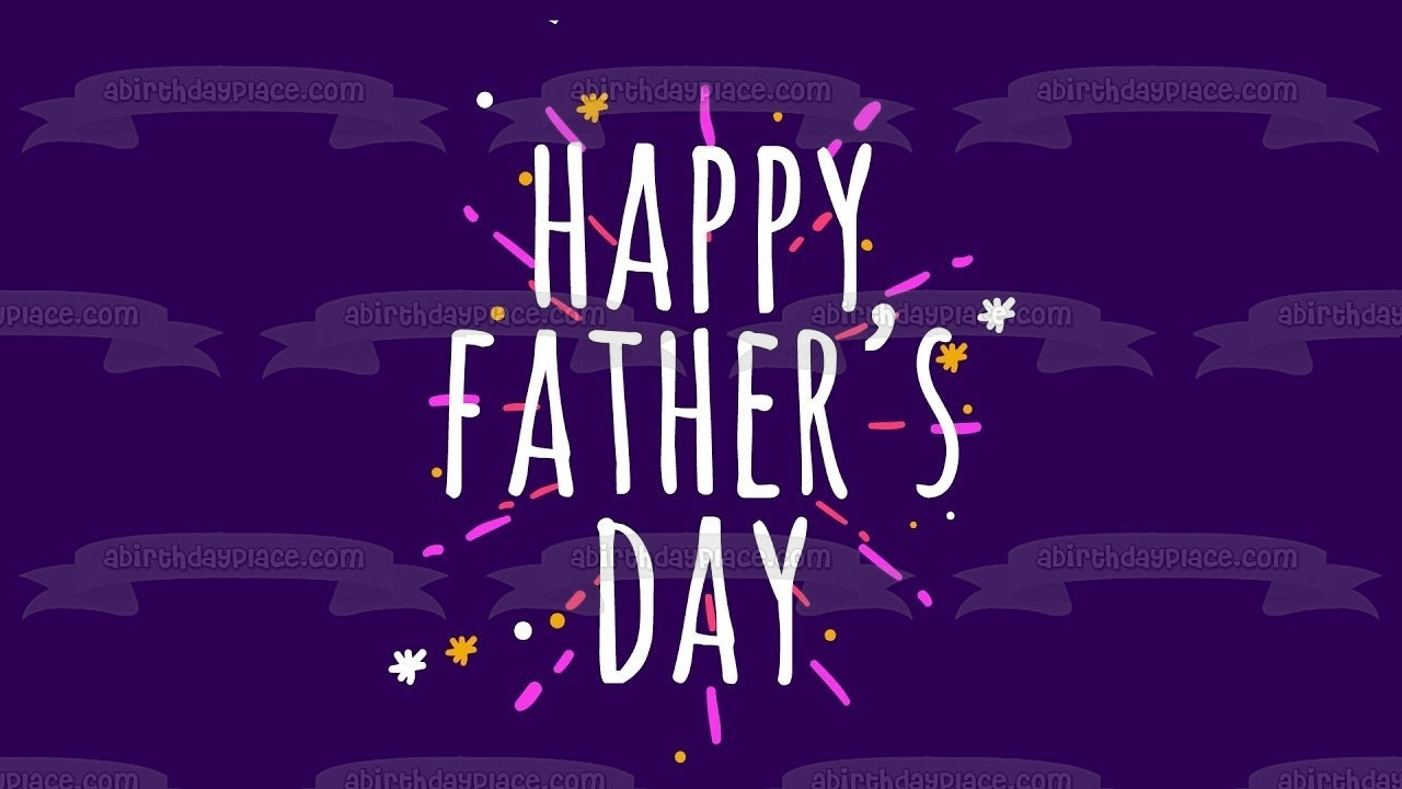 Happy Father's Day Fireworks Purple Background Edible Cake Topper Image ABPID54040