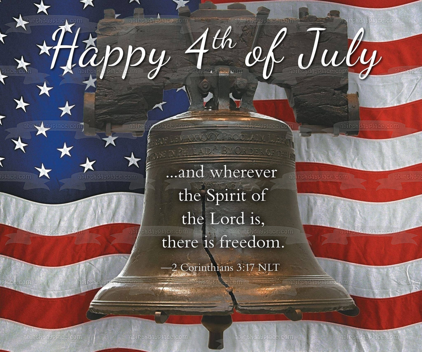 Happy 4th of July Independence Day Liberty Bell American Flag Edible Cake Topper Image ABPID54068