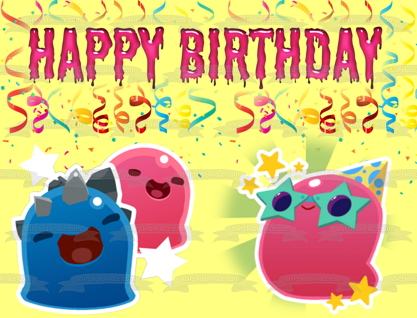 Slime Rancher Party Gordo Happy Birthday Streamers Edible Cake Topper Image or Strips ABPID54095