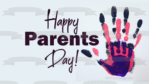 Happy Parents Day Children's Handprints Edible Cake Topper Image ABPID54138