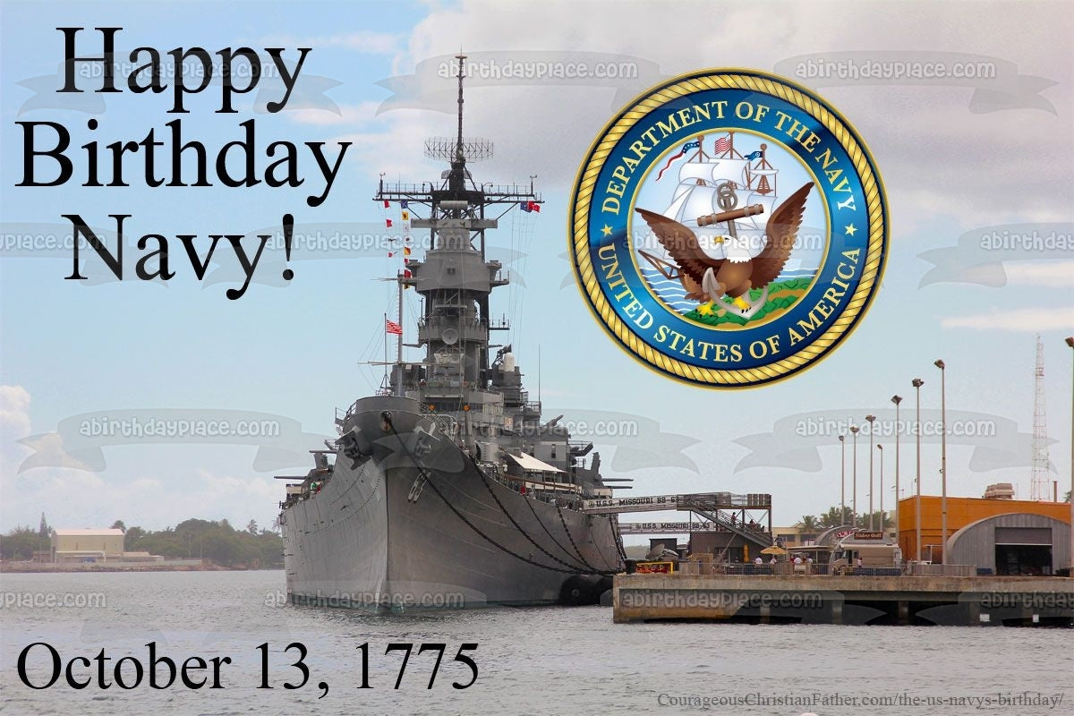 Happy Birthday Navy Naval Ship Edible Cake Topper Image ABPID54285