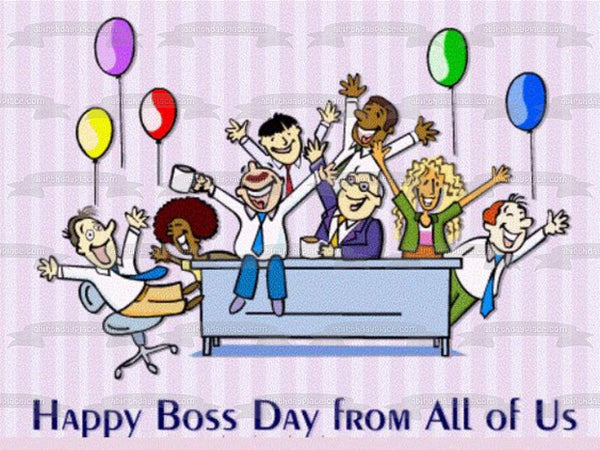 Office Party Happy Boss Day from All of Us Balloons Edible Cake Topper ...