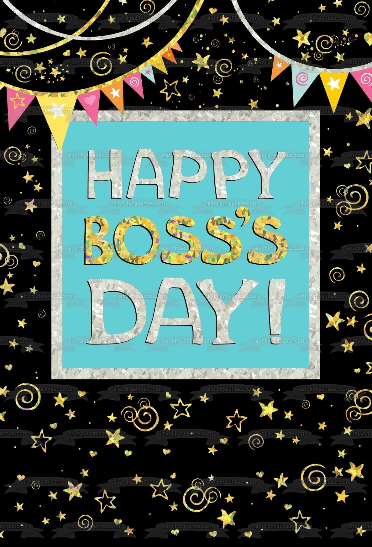 Happy Boss's Day! Banner Stars Edible Cake Topper Image ABPID54297