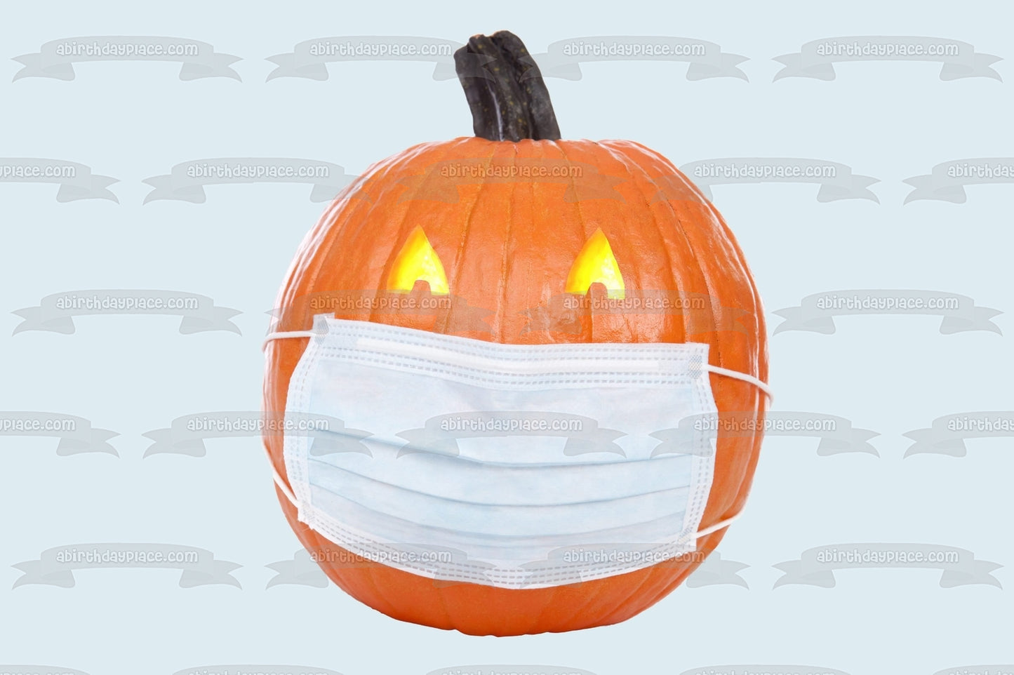 Feliz Halloween en cuarentena Calabaza con mascarilla Imagen de adorno comestible para pastel ABPID54319 