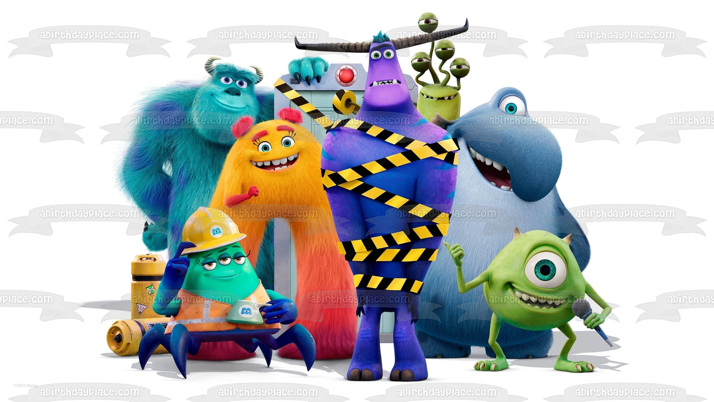 Monsters at Work James P. Sullivan Mike Wazowski Celia Mae  Tylor Tuskmon Edible Cake Topper Image ABPID54500