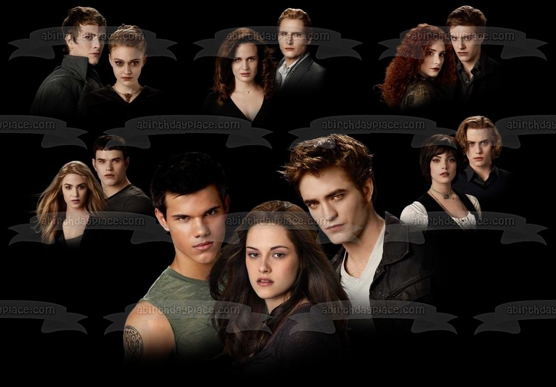 La saga Crepúsculo: Eclipse Bella Edward Jacob Rosalie Alice Jasper Emmet Carlisle Esme Jane Victoria James Riley Imagen comestible para tarta ABPID54562 