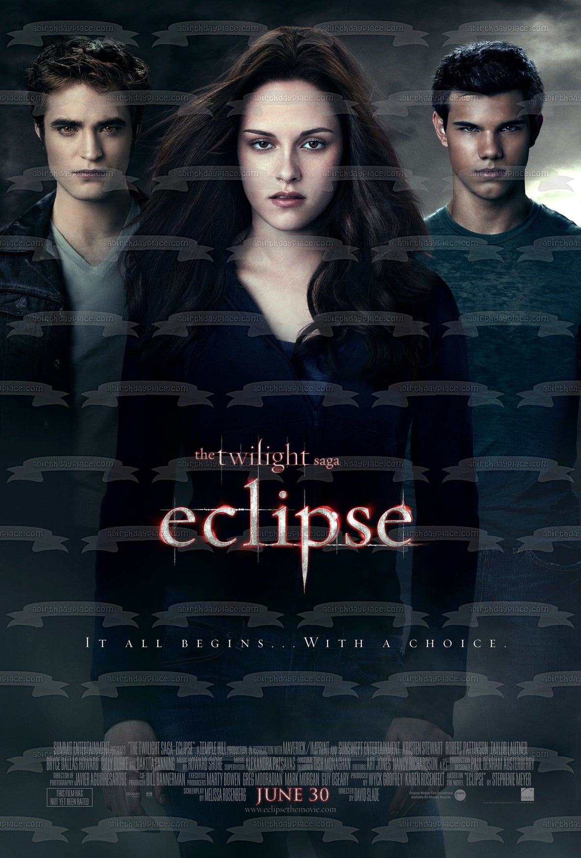 The Twilight Saga: Eclipse Movie Poster Edward Bella Jacob Edible Cake Topper Image ABPID54571