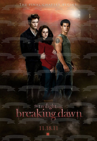 The Twilight Saga: Breaking Dawn Part 1 Movie Poster Edward Bella Jacob Edible Cake Topper Image ABPID54575
