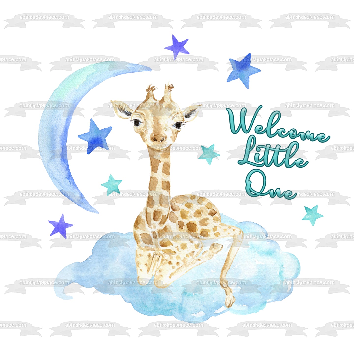 Baby Giraffe with the Moon and Stars Edible Cake Topper Image ABPID54606