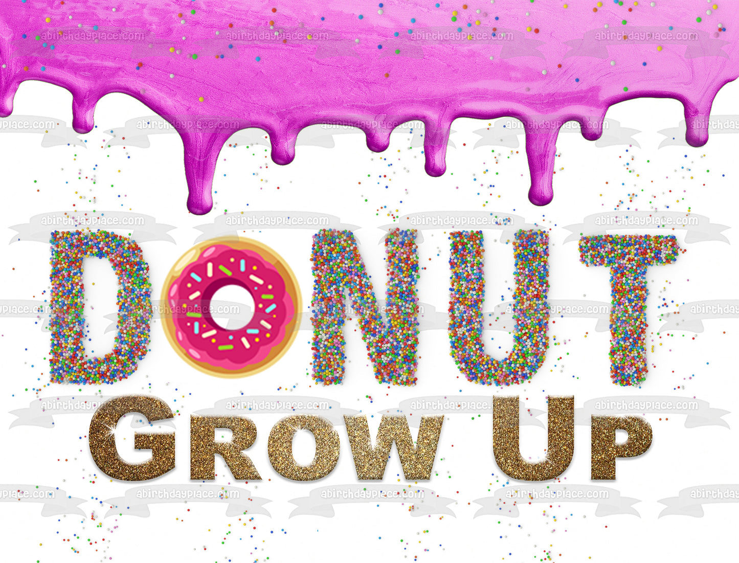 Donut Grow Up - Adorno comestible para tarta con glaseado rosa goteando, imagen ABPID54611 