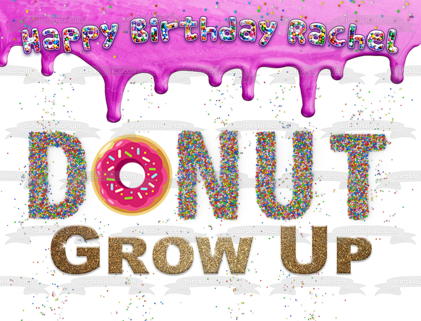 Donut Grow Up - Adorno comestible para tarta con glaseado rosa goteando, imagen ABPID54611 