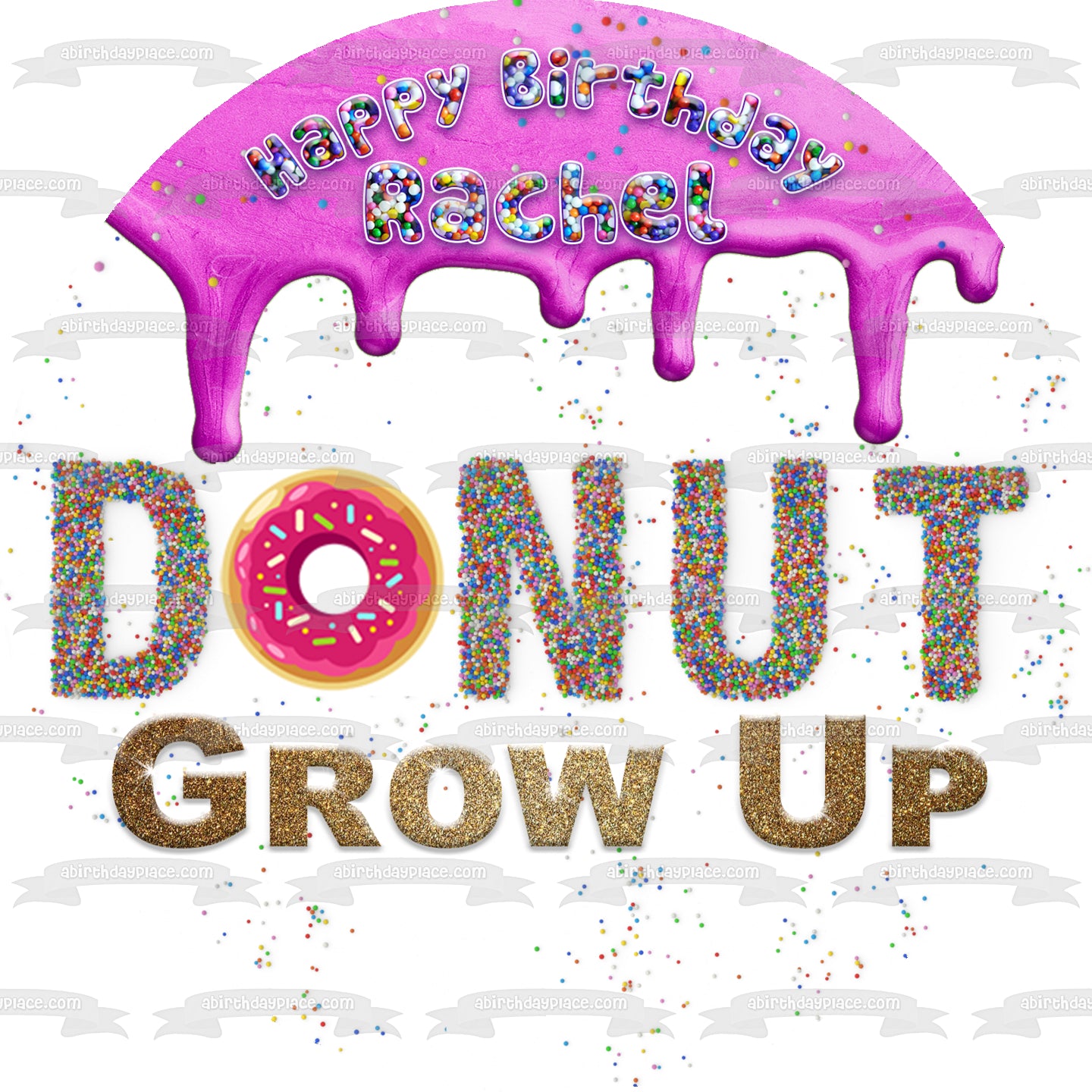 Donut Grow Up - Adorno comestible para tarta con glaseado rosa goteando, imagen ABPID54611 