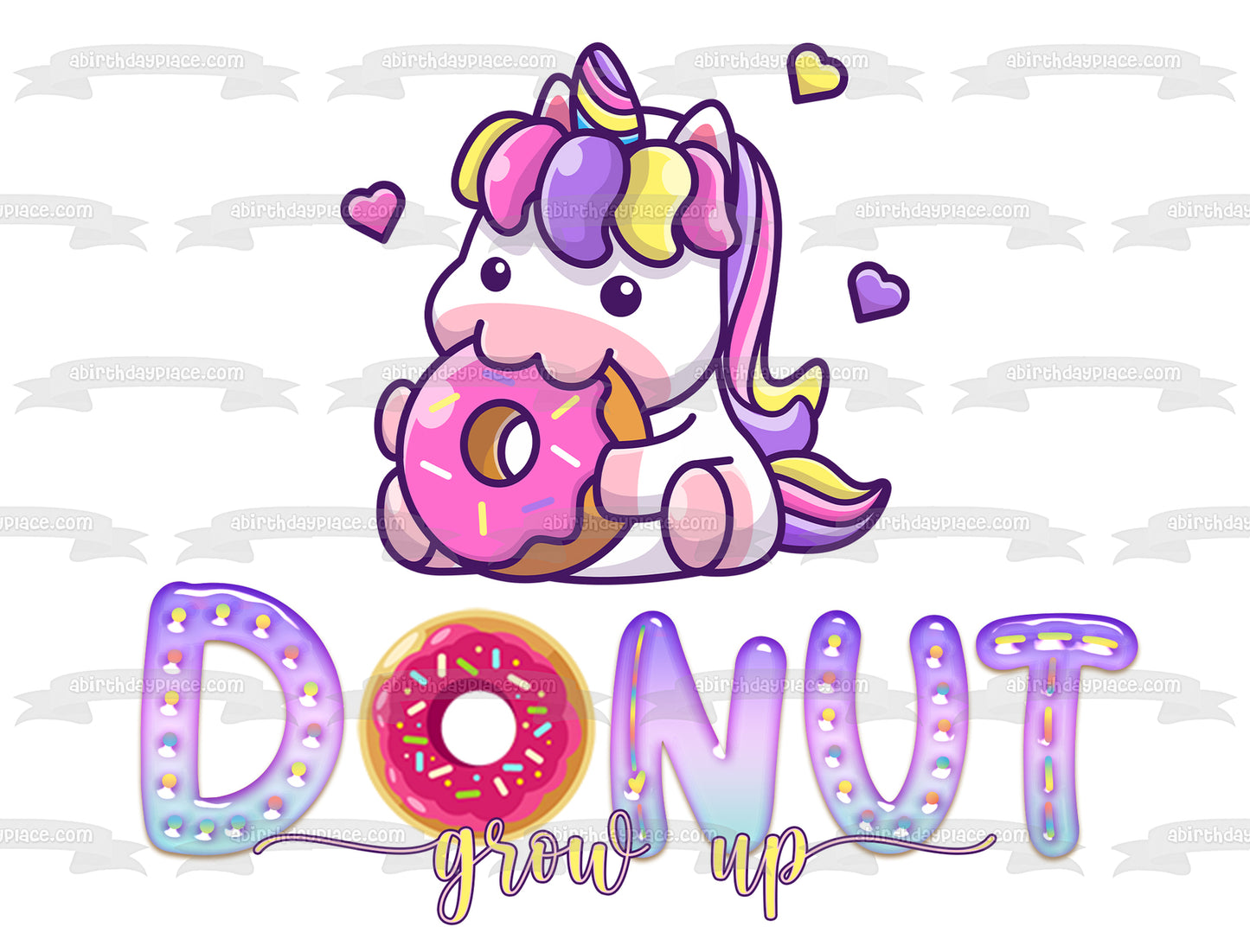 Donut Crecer Unicornio Comiendo Donut Imagen comestible para decoración de tarta ABPID54612 