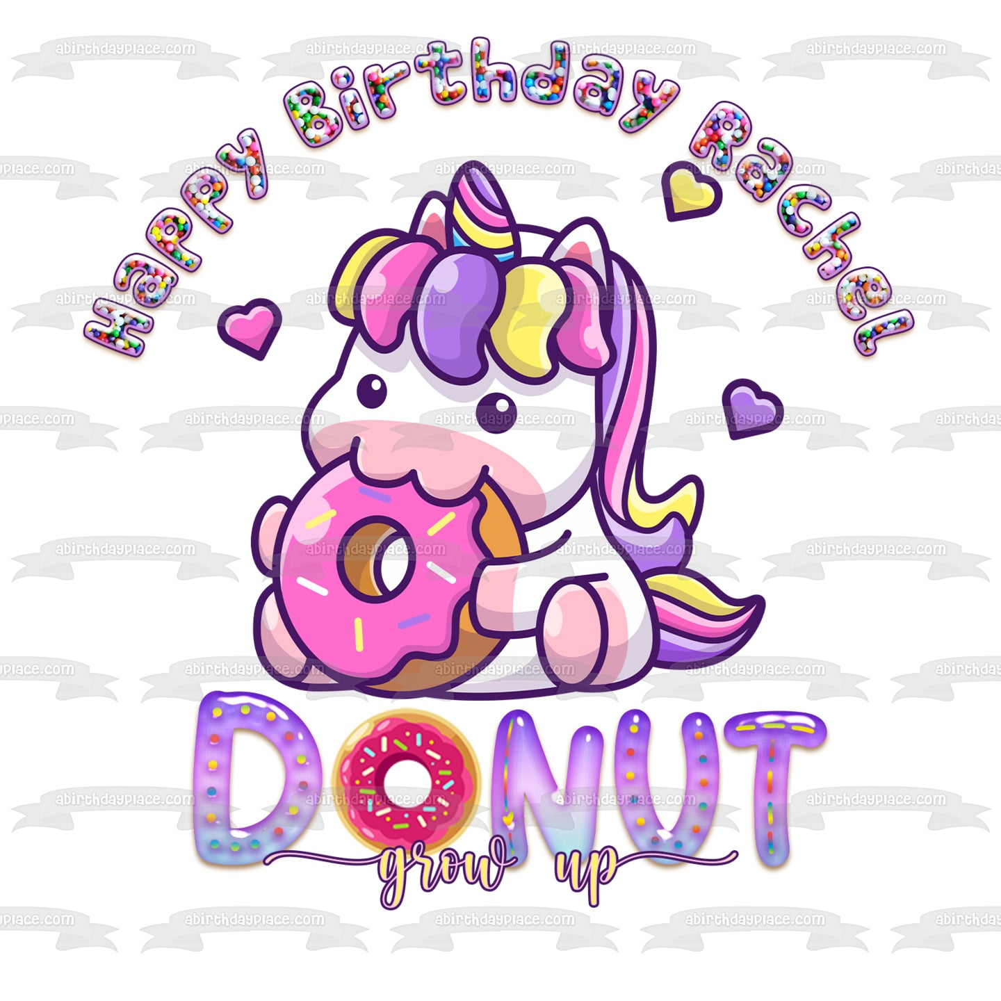 Donut Crecer Unicornio Comiendo Donut Imagen comestible para decoración de tarta ABPID54612 