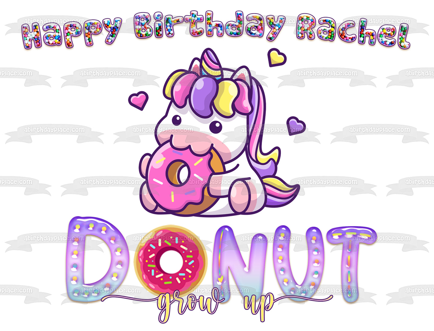 Donut Crecer Unicornio Comiendo Donut Imagen comestible para decoración de tarta ABPID54612 