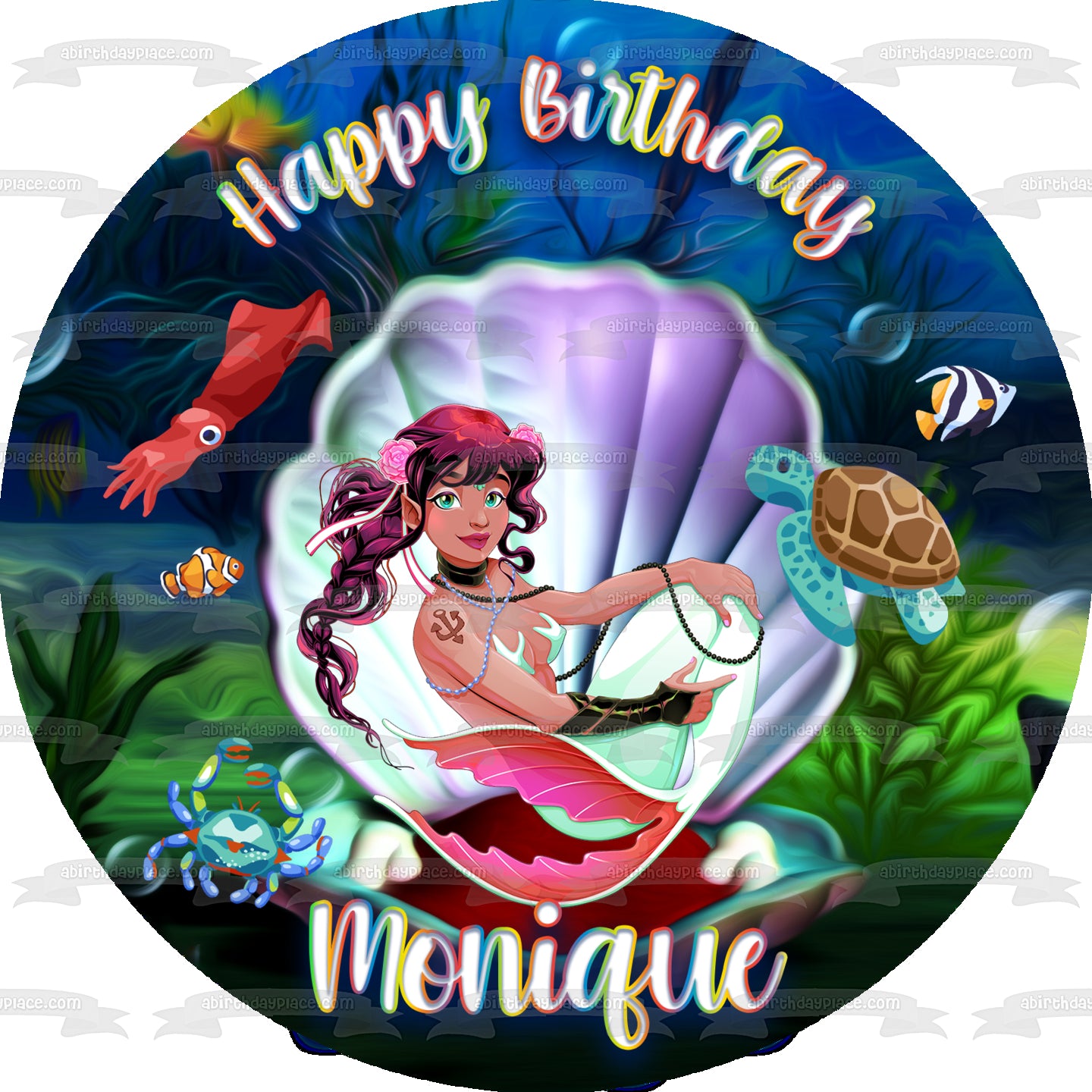 Hispanic Mermaid Sea Life and Creatures Edible Cake Topper Image ABPID54615