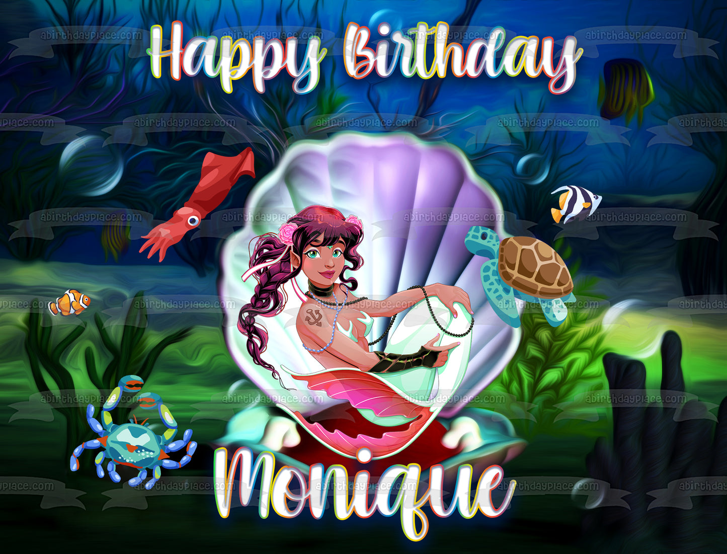 Hispanic Mermaid Sea Life and Creatures Edible Cake Topper Image ABPID54615