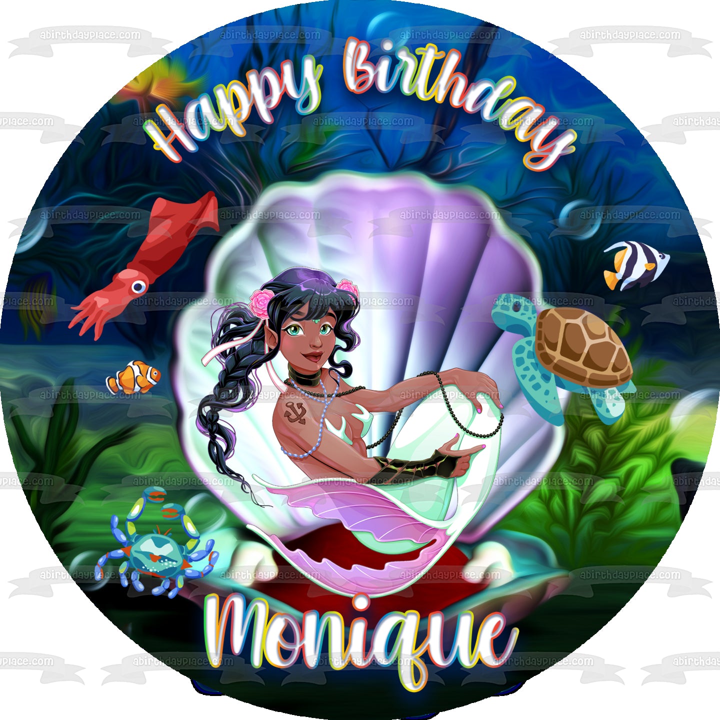 Pacific Islander Mermaid Sea Life and Creatures Edible Cake Topper Image ABPID54617