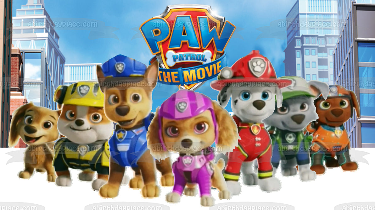 Paw Patrol: La película Liberty Rubble Chase Skye Marshall Zuma Rocky Decoración comestible para tarta Imagen ABPID54630 