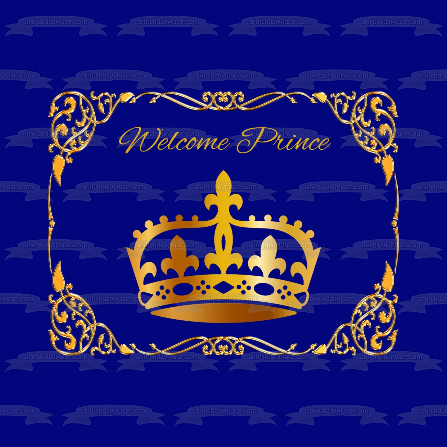 "Welcome Prince" Gold Crown Baby Shower Cake Edible Cake Topper Image ABPID54647