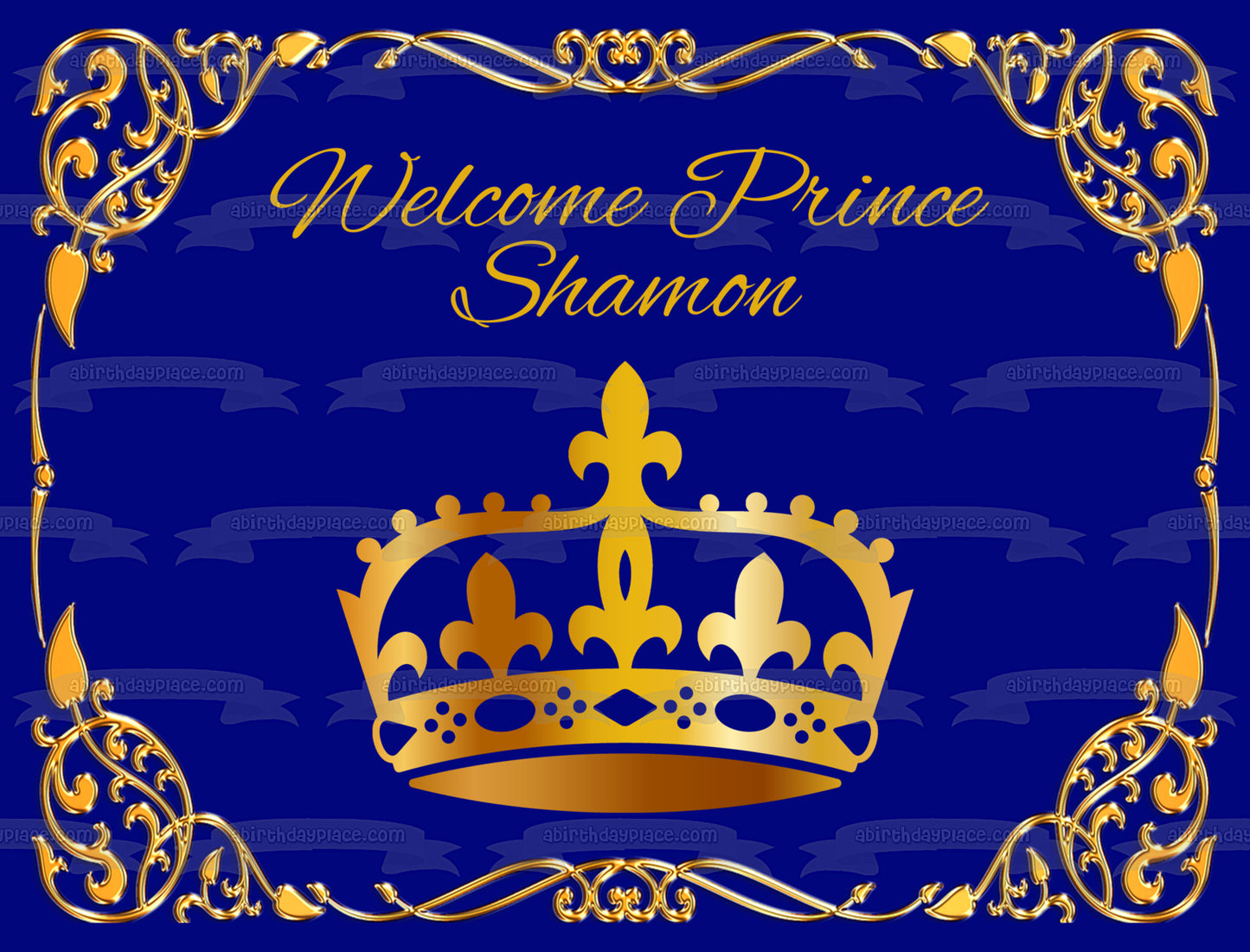 "Welcome Prince" Gold Crown Baby Shower Cake Edible Cake Topper Image ABPID54647