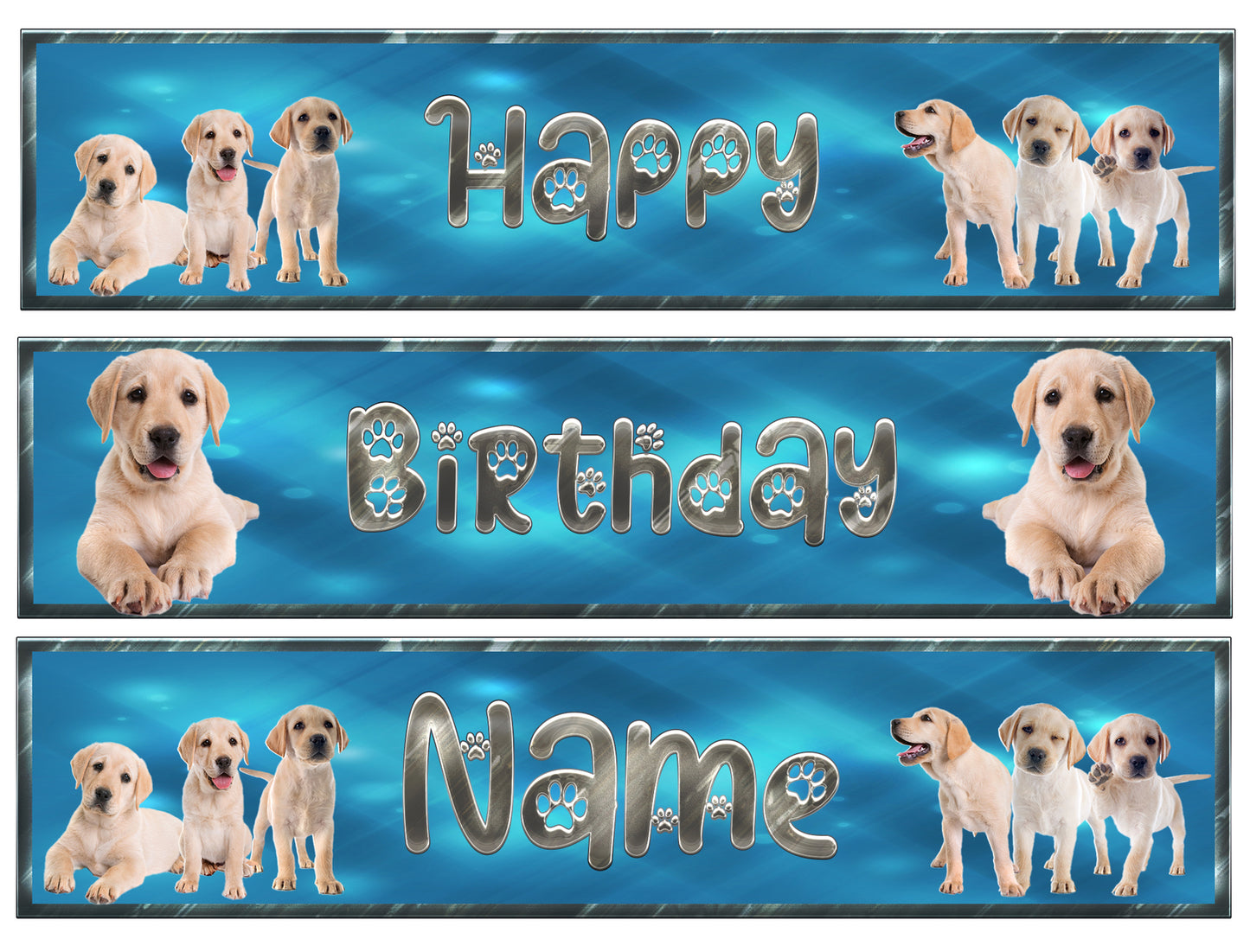 Yellow Labrador Retriever Puppies Happy Birthday "Your Personalized Name" Edible Cake Topper Image Strips ABPID54648