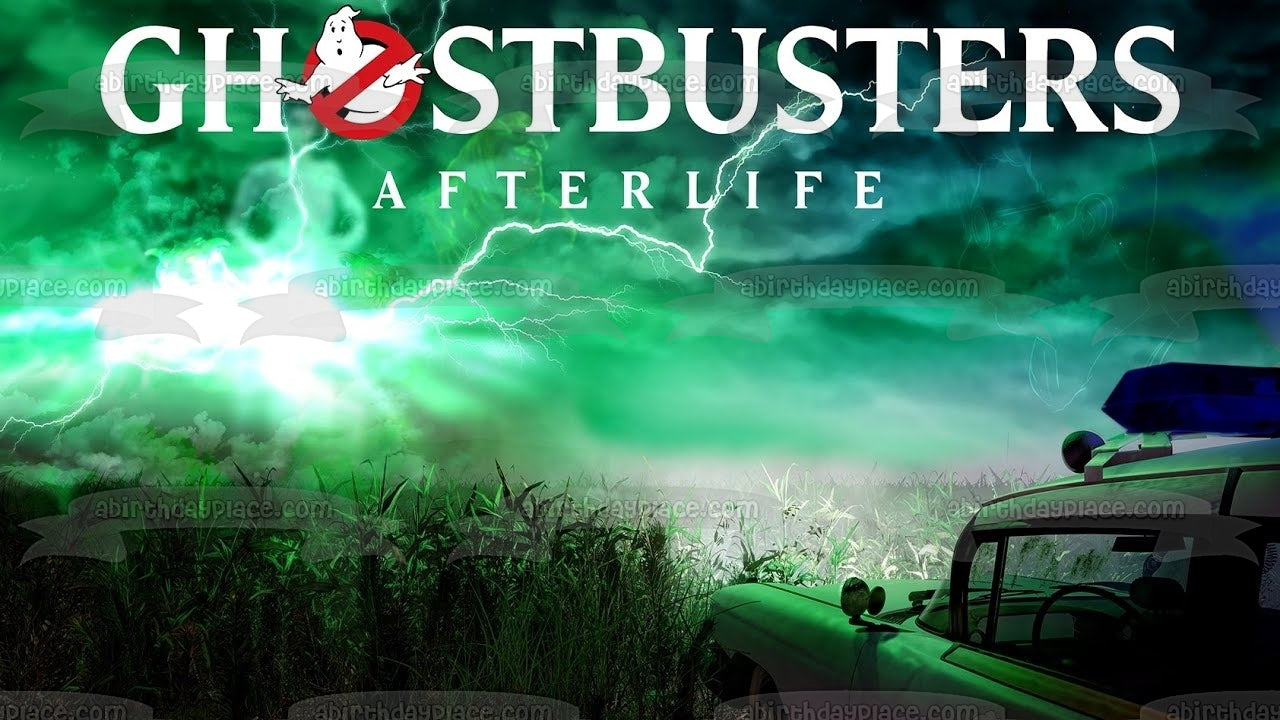 Ghostbusters; Afterlife Ecto-1 In a Lightning Storm Edible Cake Topper Image ABPID54658