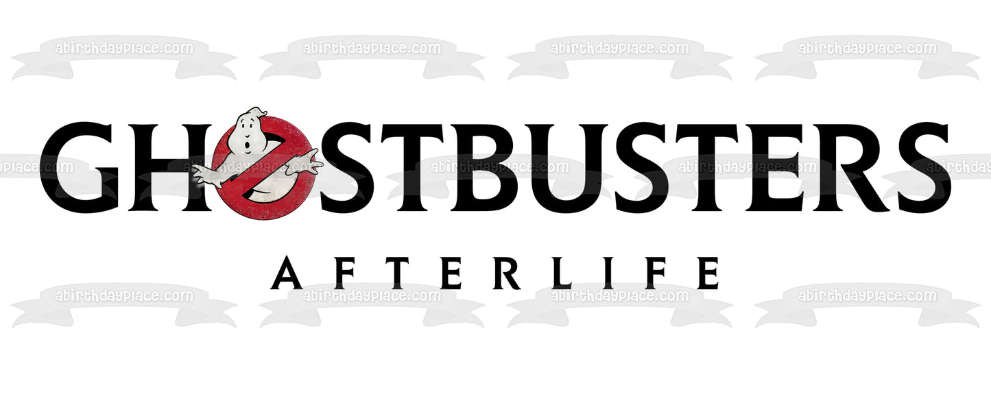 Logotipo de Ghostbusters: Afterlife con Mooglie y un fondo blanco Imagen de adorno comestible para pastel ABPID54663 